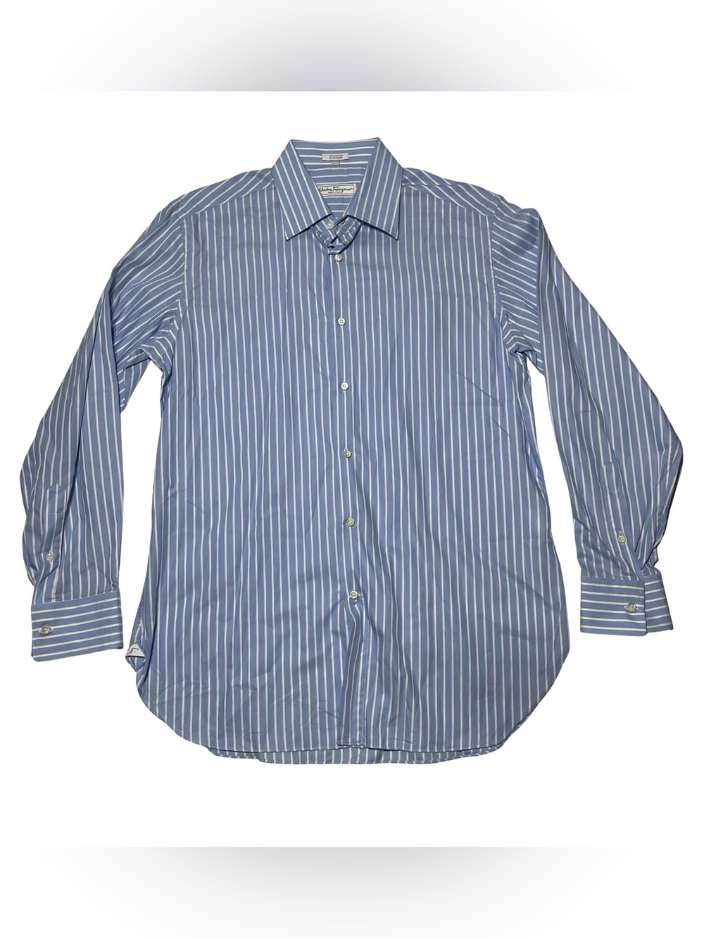 Salvatore Ferragamo Blue White Pinstripe Long Sleeve Dress Shirt Men’s 42 16 1/2